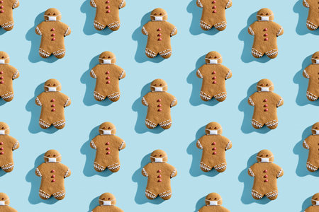 Pandemic seamless pattern. Conceptual pastry design. Festive bakery illustration. Decorated...