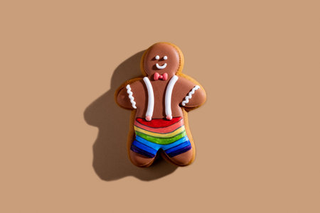 Gay Christmas. Lgbt cookies. Creative pastry food. Festive culinary. Chocolate icing gingerbread man...