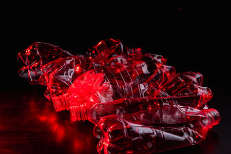 Plastic pollution. Ecology problem. Waste recycling. Environmental damage. Transparent empty...