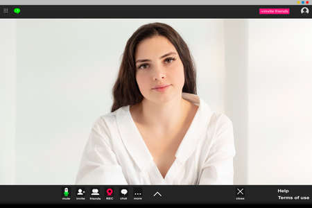 Online call. Video conference. Distance communication. Remote work. Confident successful business...
