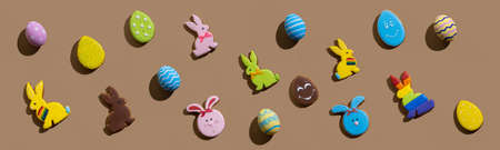 Easter background. Festive pattern. Holiday decoration. Colorful ornament. Gingerbread cookie...