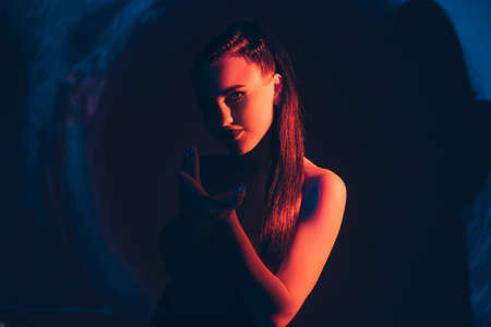 Seductive woman. Silhouette portrait. Miracle love. Female magnetism. Happy passionate lady invoking...