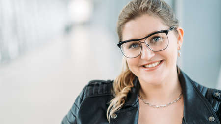 Female confidence. Body positive. Eyewear fashion. Urban accessories. Portrait of happy satisfied...