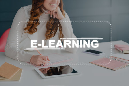 e-learning course distance education woman tabletの写真素材