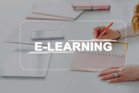 online study e-learning technology woman workplaceの写真素材