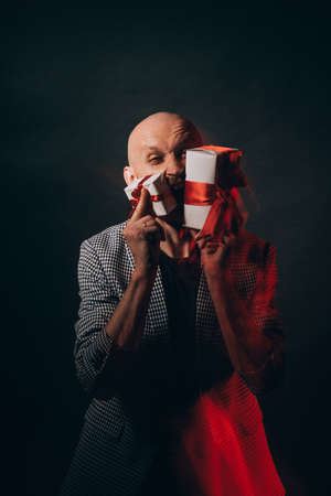 festive surprise happy man holiday greeting party