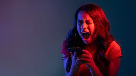 cyberbullying banner online harassment woman neonの写真素材