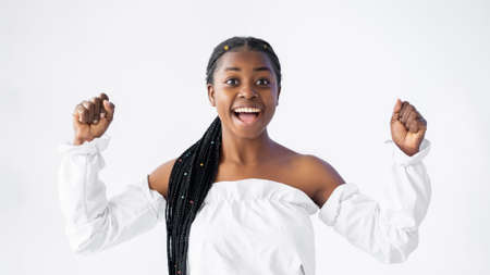 woman winner achievement success victory joy happyの写真素材