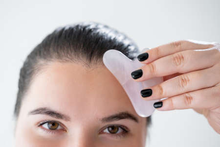 face care plus size woman wrinkle rejuvenationの写真素材