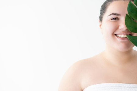 beauty care happy plus size woman natural organicの写真素材