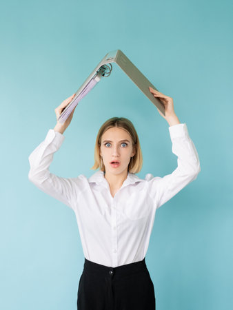 unexpected situation shocked woman avoid problemの写真素材