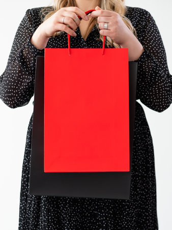 black friday sale obese woman mockup shopping bag
