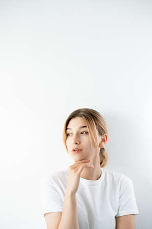 Skincare model. Beauty service. Cosmetic treatment. Gorgeous thoughtful young woman with perfect...