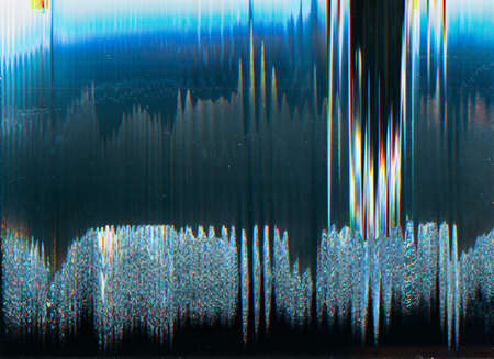 Glitch texture. Grunge layer. Frozen screen. Distressed poster. Dark blue color gradient digital...
