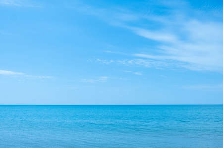 Ocean beauty. Nature scenery. Peaceful harmony. Azure glaze of calm water surface and blue sky in sunny daylight.の写真素材