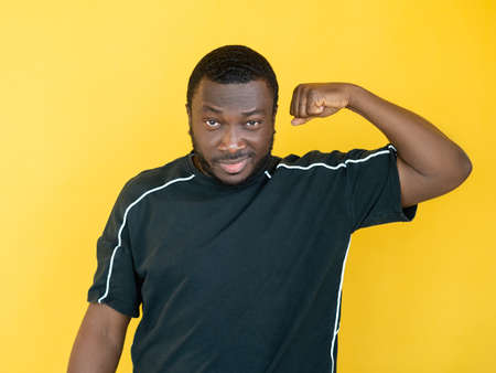 Macho man. Masculine power. Winner success. Confident aggressive guy expressing strength showing...