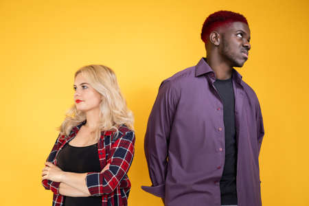 Couple conflict. Relationship argue. Different opinion. Opposite reaction. Offended in disagreement...