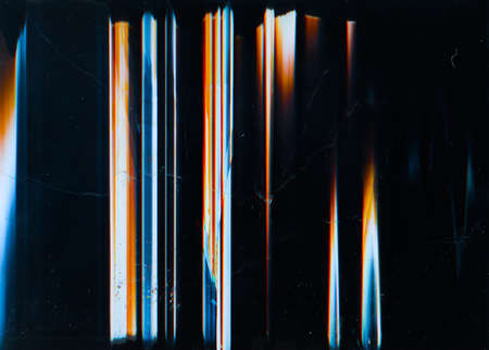 Glitch overlay. Digital artifacts. Old film defect. Distorted monitor. Blue orange white noise dust...