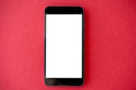 Online information. Digital mockup. Mobile connection. Smartphone with blank white screen isolated...