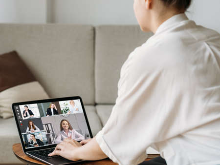 Online business event. Video call. Corporate telecommuting. Professional female colleagues working...
