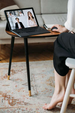 Web conference. Distance management. Remote professional consulting. Female executive working online...