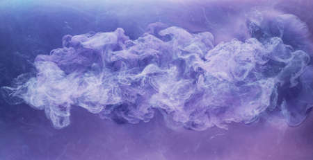 Ink water burst. Fantasy cloud. White paint flow. Purple creative abstract background shot on Red...