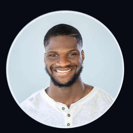 Happy man. Toothy smile. Positive emotion. Dental care. Joyful guy face portrait isolated on neutral...