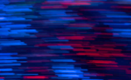 Blur ultraviolet light. Neon glowing rays. Cyber laser radiance. Defocused LED blue pink red color...