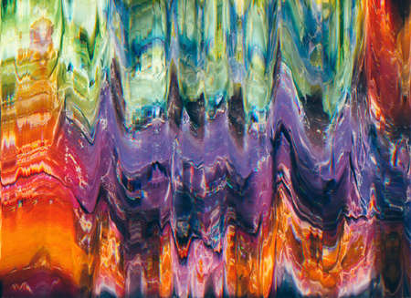 Color noise background. Glitch art. Digital static distortion. Orange purple blue vibration wave...