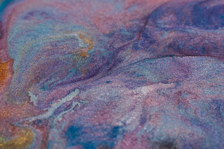 Painting relax. Fluid magic. Creative art. Blue purple fluid paint blend
