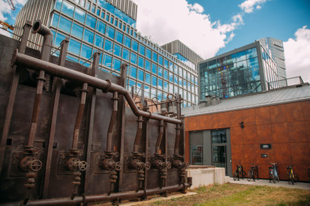 Warsaw, Poland - June 27, 2022: Norblin factory. Landmark architecture. Business city. Futuristic...