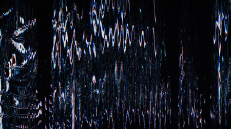 Digital glitch. Noise texture. Electronic distortion. Blue purple white color fuzzy vibration waves...