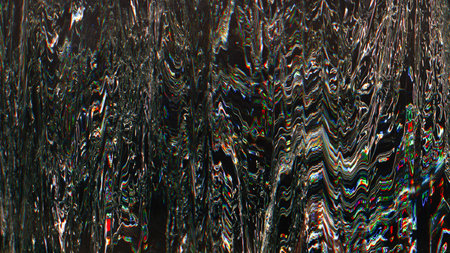 Glitch noise texture. Analog distortion. VHS tape damage. Red green brown color pixel artifacts on dark black abstract illustration background.の写真素材