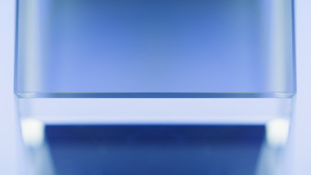 Blur neon glow. Abstract background for text. Illuminated stage. Defocused fluorescent tranquil blue white color light modern free space wallpaper.の写真素材