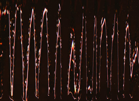 Glitch texture. Analog noise. Static distortion. Red orange black color glowing wave artifacts on...