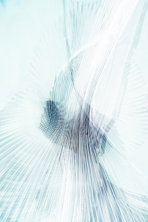Art poster. Abstract background. Futuristic illumination. Monochrome blue white color light curve...
