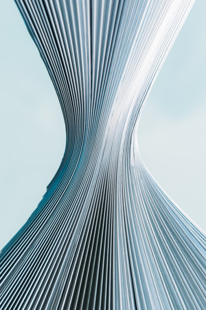 Monochrome art. Abstract wallpaper. Holographic design. Blue white silver metallic color curve lines...