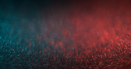 Bokeh glow background. Color lens flare. Gleam radiance. Defocused neon blue red gradient light...