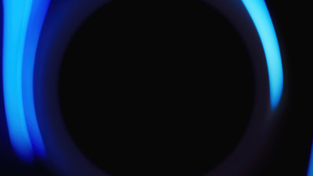 Neon light frame. Glowing background. Fluorescent flare. Blur blue color LED light round circle on...