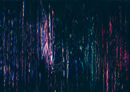 Distortion noise. Futuristic glitch. Static frequency. Purple pink green color grain digital...