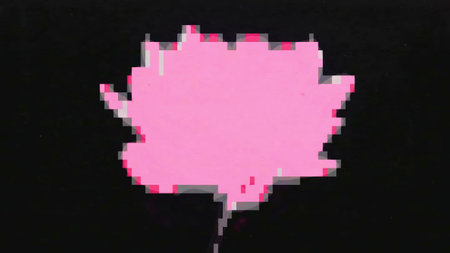 Pixel flower glitch art. Digital frame. Pink color floral design electronic noise artifacts on dark...