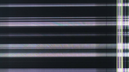 Computer glitch digital noise. System damage. Purple green black color grain lines static distortion...