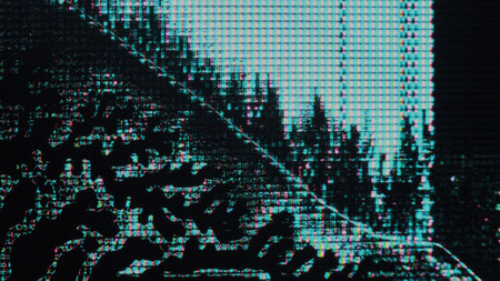 Glitch fluid. Matrix distortion. Damaged display. Iridescent blue pink color glowing pixel liquid...