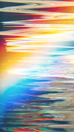 Color artifacts. Glitch art background. Old screen distortion. Orange blue gradient rainbow glow...