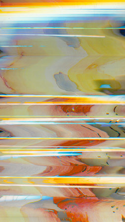 Color artifacts. Glitch art background. Distortion texture. Orange yellow blue gradient paint static...