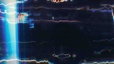 Glitch overlay. Light flare noise. Old film artifacts. Blue purple orange white color glow...