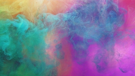 Color smoke texture. Mist cloud. Paint water mix. Holi steam. VIvid pink blue yellow vapor blend...