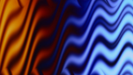 Glowing waves texture. Abstract background. Luminescent curves. Dark blue orange color gradient...
