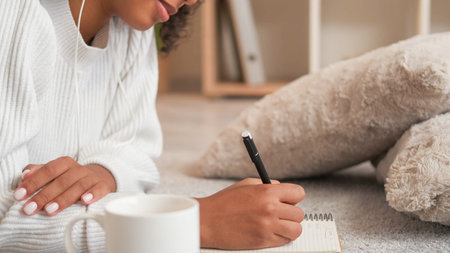 Creative list. Task planning. Author inspiration. Unrecognizable woman writing goal achievement...