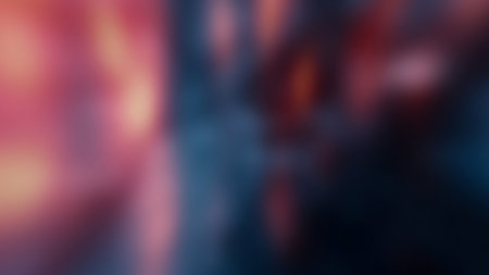 Defocused glow. Light flare. Fire sparks. Blur dark blue red color beam leak pattern soft texture abstract copy space background.の写真素材